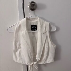 Zara Women's Cream Tie-Front Crop Top